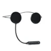 The Bluetooth BTX headset on a white background, two round speaker pads joined by a cable to the three button control module